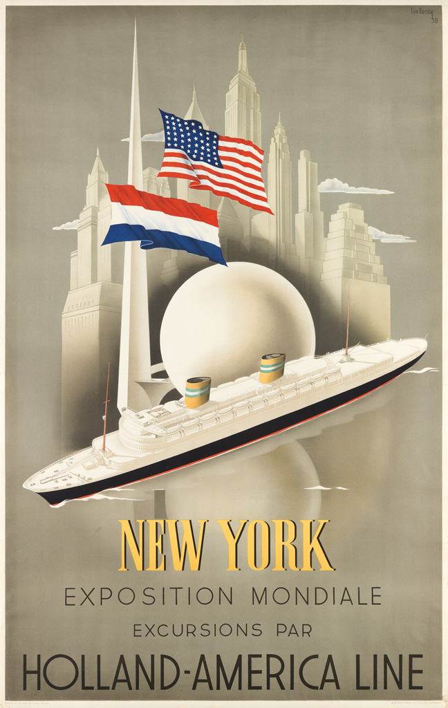 WILLEM FREDERICK TEN BROEK (1905-1993). NEW YORK EXPOSITION MONDIALE / HOLLAND - AMERICA LINE. 1938. 37x24 inches, 96x61 cm. Joh Ensche